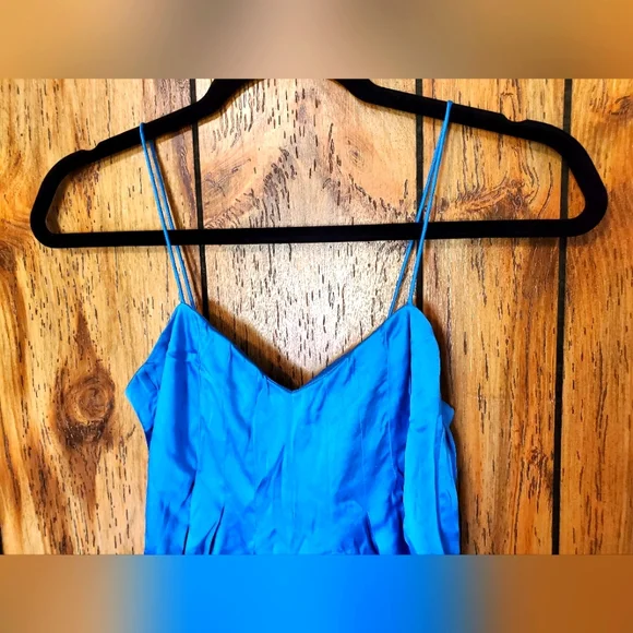 VINTAGE Rebecca Taylor Satin Silk Flowy Blue Dress Size 2 Gem Zip up back - Picture 10 of 12